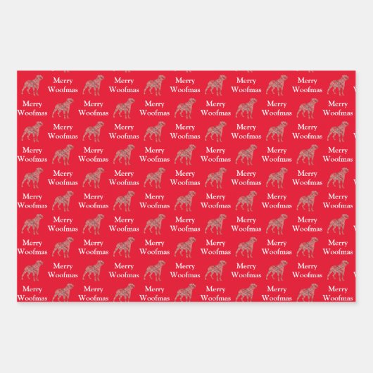 ロットワイラードッグシルエットレッドウメリーーフマス ラッピングペーパーシート (正面)