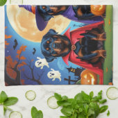 ロットワイラードッグズパンプキンハロウィンおもしろい キッチンタオル (折り畳み)