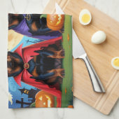 ロットワイラードッグズパンプキンハロウィンおもしろい キッチンタオル (四つ折り)