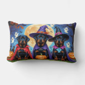 ロットワイラードッグズパンプキンハロウィンおもしろい ランバークッション (正面)