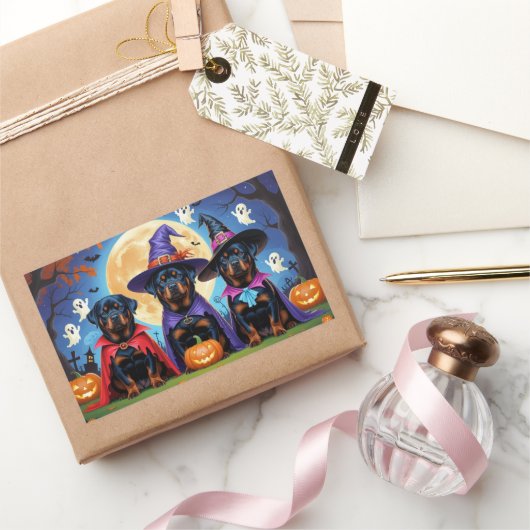 ロットワイラードッグズパンプキンハロウィンおもしろい 長方形シール (ギフト)