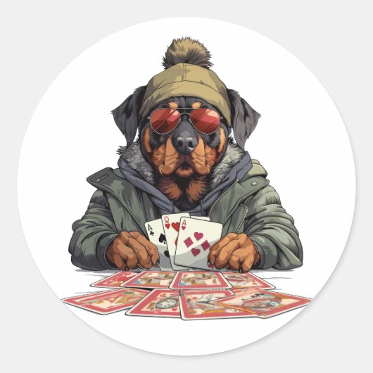 ロットワイラードッグトランプ ラウンドシール (正面)