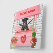 ロットワイラードッグバレンタインデーキスをするス スクエア壁時計 (傾斜)