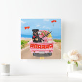 ロットワイラードッグバレンタインデートラックハート スクエア壁時計 (ホーム)