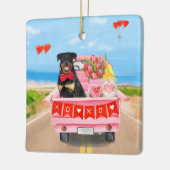 ロットワイラードッグバレンタインデートラックハート セラミックオーナメント (左)