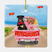 ロットワイラードッグバレンタインデートラックハート セラミックオーナメント (裏面)