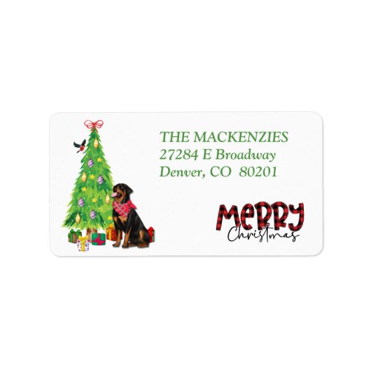 ロットワイラードッグバードホリデーツリー差出人住所 ラベル (正面)