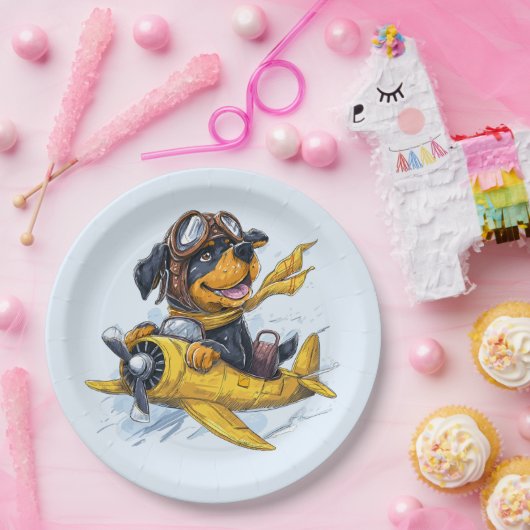 ロットワイラードッグパイロット飛行機 ペーパープレート (パーティー)