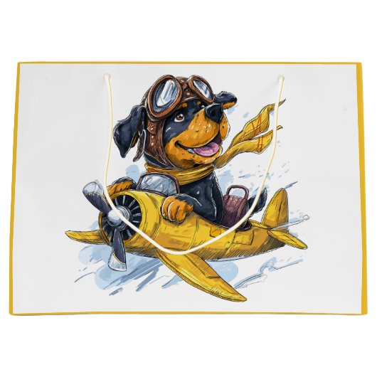 ロットワイラードッグパイロット飛行機 ラージペーパーバッグ (正面)