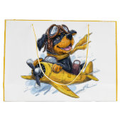 ロットワイラードッグパイロット飛行機 ラージペーパーバッグ (裏面)