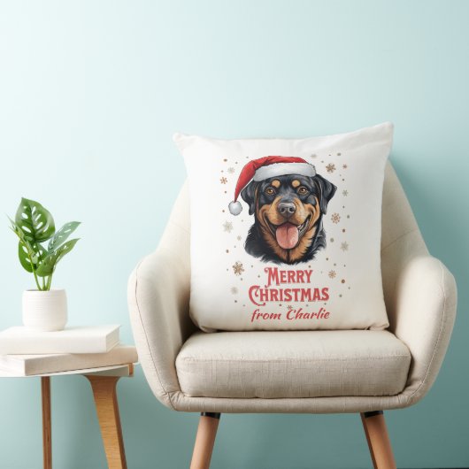 ロットワイラードッグパーソナライズされたサンタメリークリスマス クッション (椅子)