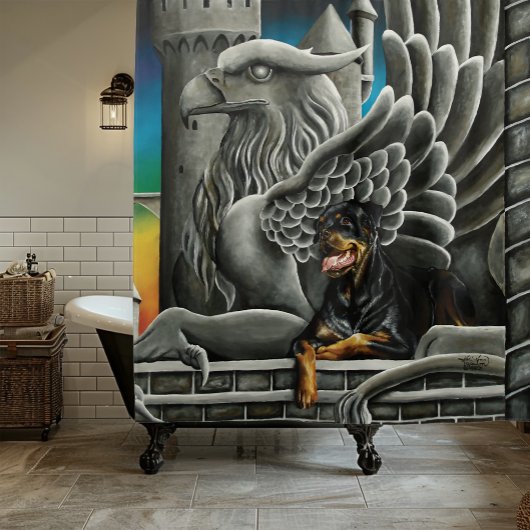 ロットワイラードッグファンタジーガルゴイル シャワーカーテン