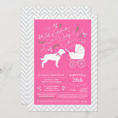 ロットワイラードッグベビーシャワーピンクガールロティ 招待状 (正面/裏面)
