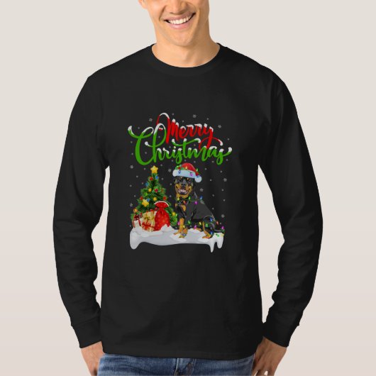 ロットワイラードッグラバークリスマス照明ロットワイラー Tシャツ (正面)