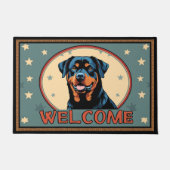 ロットワイラードッグ歓迎カラフル縁ど ドアマット (正面)