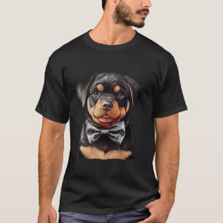 ロットワイラードッグ着用蝶ネクタイ黒いネクタイ長 Tシャツ