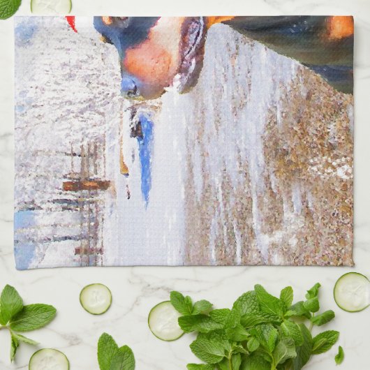 ロットワイラードッグ絵画クリスマス キッチンタオル (折り畳み)