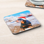 ロットワイラードッグ絵画クリスマス コースター (左側)