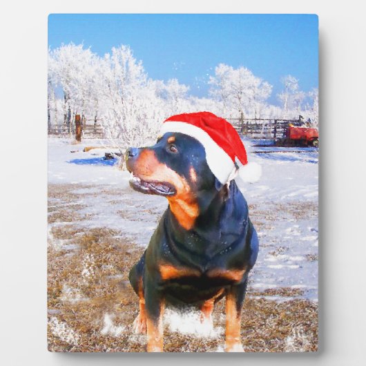 ロットワイラードッグ絵画クリスマス フォトプラーク (正面)