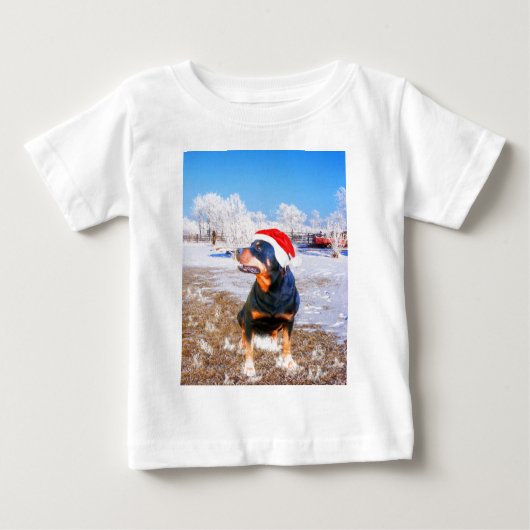 ロットワイラードッグ絵画クリスマス ベビーTシャツ (正面)