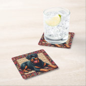 ロットワイラードッグ3Dスタイリッシュカラフル縁どDog スクエアペーパーコースター (インサイチュ)