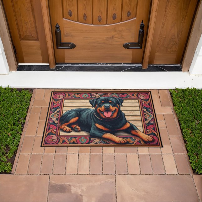ロットワイラードッグ3Dスタイリッシュカラフル縁どDog ドアマット (室外)