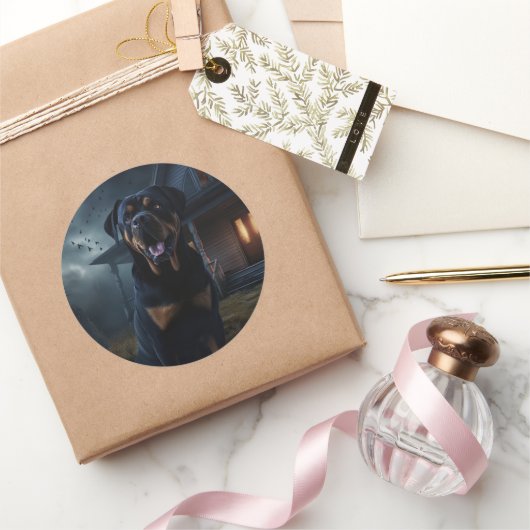 ロットワイラーハロウィンホラー ラウンドシール (ギフト)