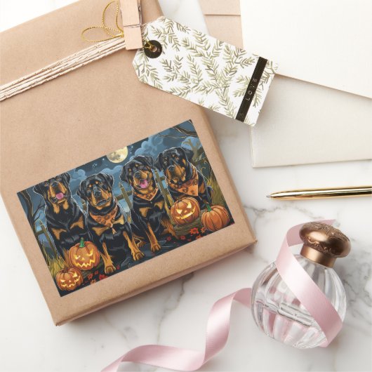 ロットワイラーハロウィン不気味 長方形シール (ギフト)