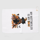 ロットワイラーハロウィーンの衣装ロットワイラーは私 ゴルフタオル (横)