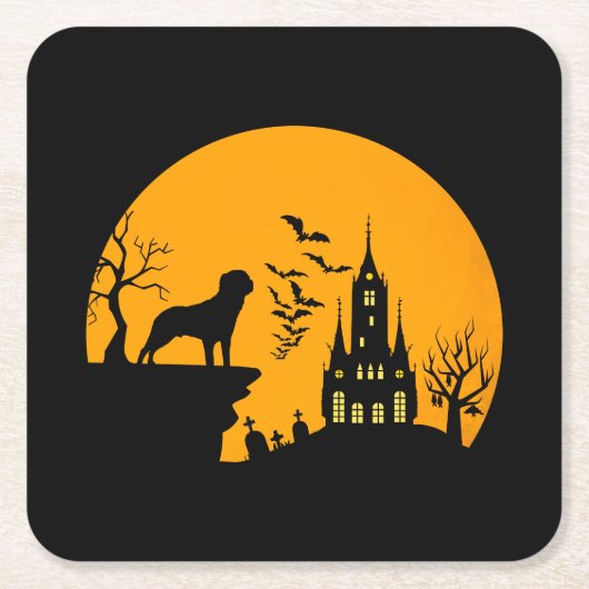 ロットワイラーハロウィーン スクエアペーパーコースター (正面)