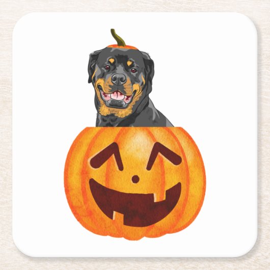 ロットワイラーハロウィーン スクエアペーパーコースター (正面)