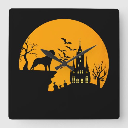ロットワイラーハロウィーン スクエア壁時計 (正面)