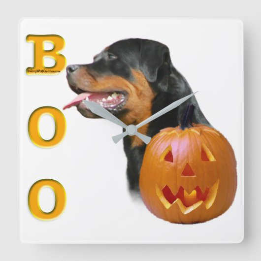 ロットワイラーハロウィーン スクエア壁時計 (正面)