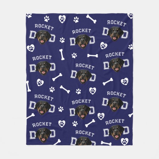 ロットワイラーパパネイビーブルー名前をカスタムするリピート フリースブランケット (正面)