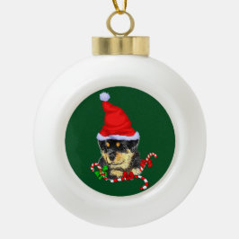 ロットワイラーパピークリスマス セラミックボールオーナメント