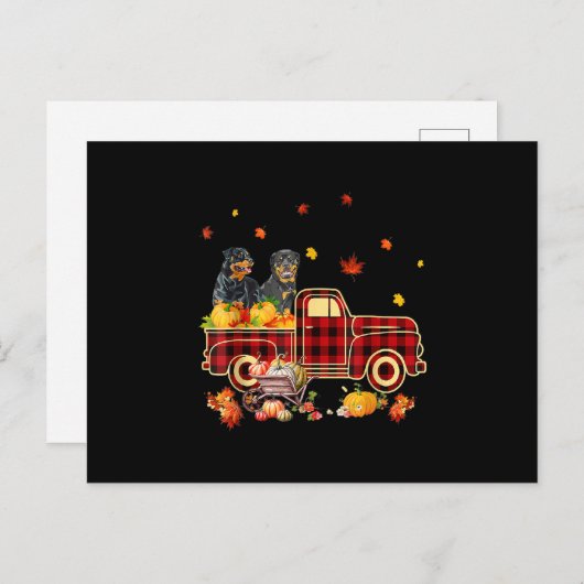 ロットワイラーパンプキントラック秋リーフサンクスギビング 案内ポストカード (正面/裏面)
