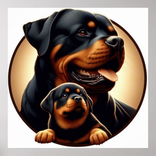 ロットワイラーママと子犬03 5000X ポスター (正面)