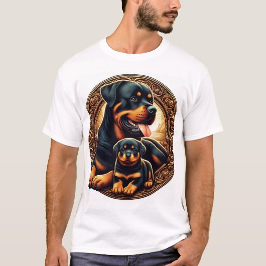 ロットワイラーママと子犬 Tシャツ (正面)