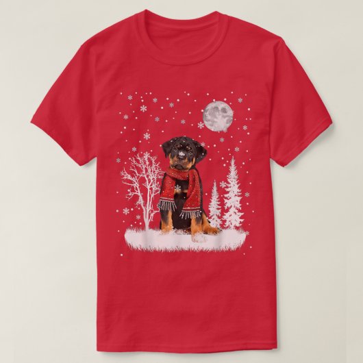 ロットワイラームーンライトスノークリスマスパジャマ Tシャツ (デザイン正面)