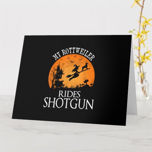 ロットワイラーライドショットガンドッグラバーハローウィンパーティ カード (黄色い花)