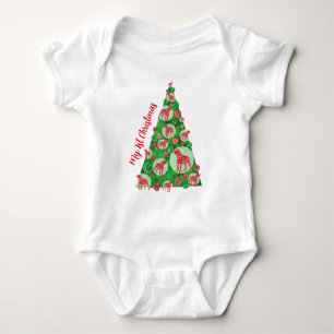 ロットワイラーロッティドグボーブルクリスマスツリーレッド ベビーボディスーツ