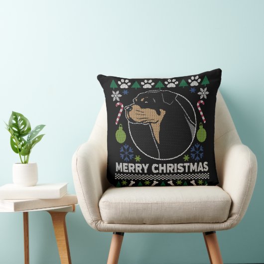 ロットワイラーロッティメリークリスマス醜いセーター クッション (椅子)