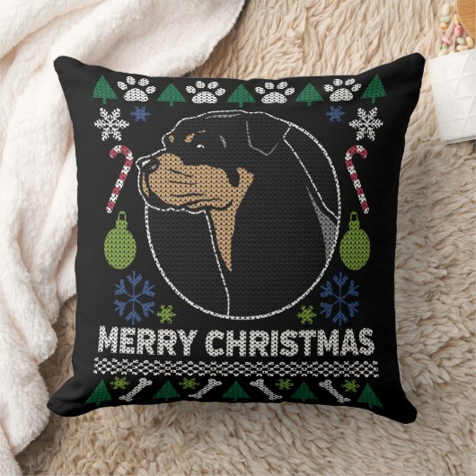 ロットワイラーロッティメリークリスマス醜いセーター クッション (ブランケット)