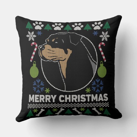 ロットワイラーロッティメリークリスマス醜いセーター クッション (裏面)