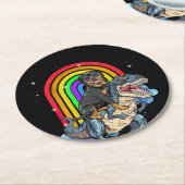 ロットワイラー乗用恐竜Tレックスレインボー ラウンドペーパーコースター (アングル)