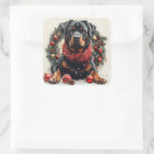 ロットワイラー付きクリスマスリース スクエアシール (バッグ)