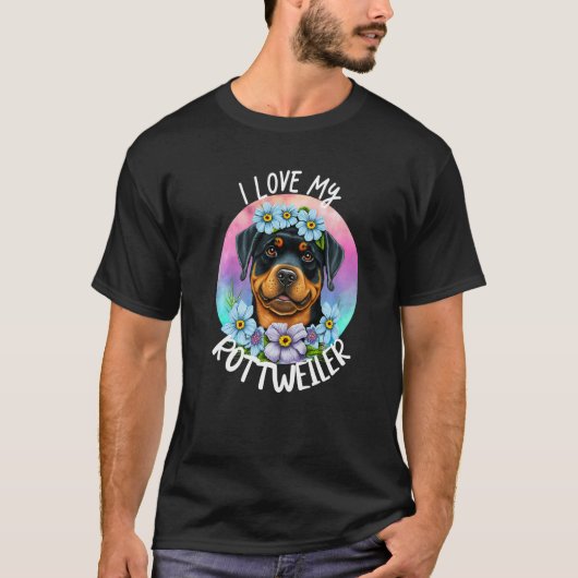 ロットワイラー大好きなママの花束 犬 フラワーギフト Tシャツ (正面)