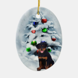 ロットワイラー子犬のクリスマスプレゼントオーナメント セラミックオーナメント
