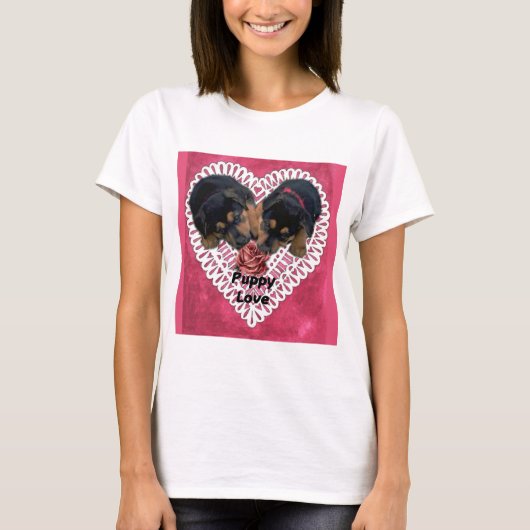 ロットワイラー子犬の愛バレンタイン Tシャツ (正面)