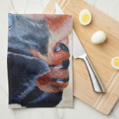 ロットワイラー子犬芸術的ペットポートレート キッチンタオル (四つ折り)